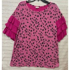 Bibi Ruffle Sleeve, Animal Print Shirt, Blouse XL Women’s Boutique Clothing Pink